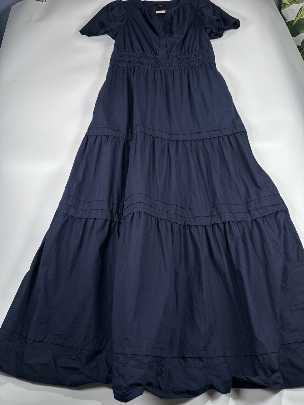 Quince Organic Cotton Poplin Tiered Maxi Dress Navy S - Picture 3 of 13
